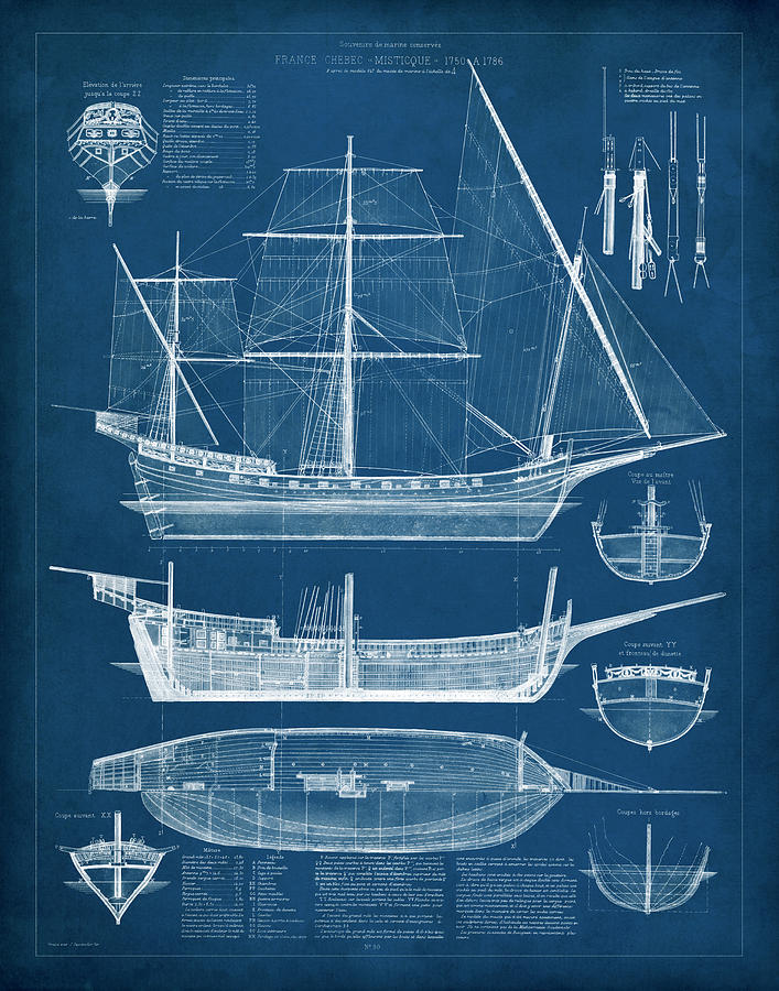 Home Painting - Antique Ship Blueprint I by Vision Studio