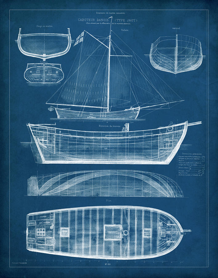Antique Ship Blueprint II #1 Painting by Vision Studio