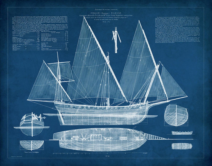 Antique Ship Blueprint IIi #1 Painting by Vision Studio