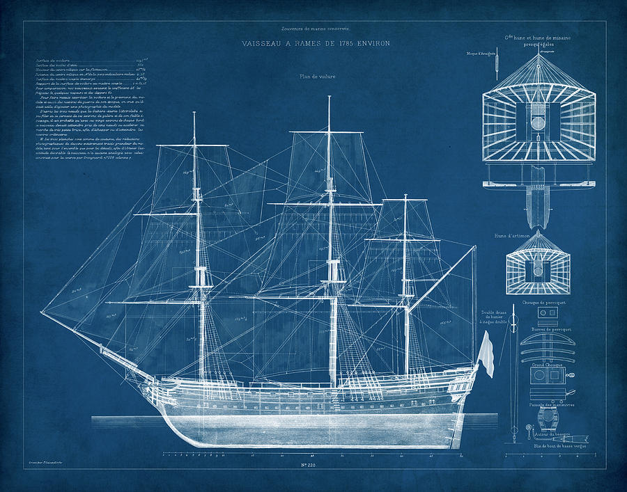 Antique Ship Blueprint Iv #1 Painting by Vision Studio