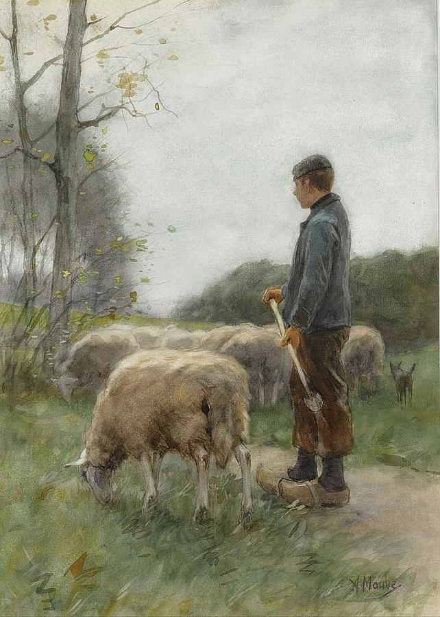 Anton Mauve - A SHEPHERD AND HIS FLOCK #1 Painting by Anton Mauve