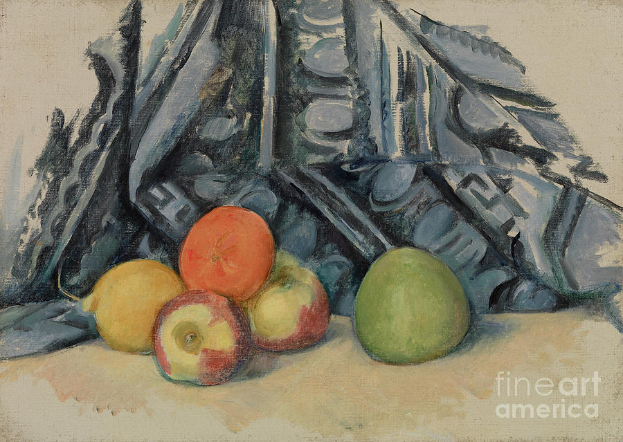 Apples and Cloth Painting by Paul Cezanne