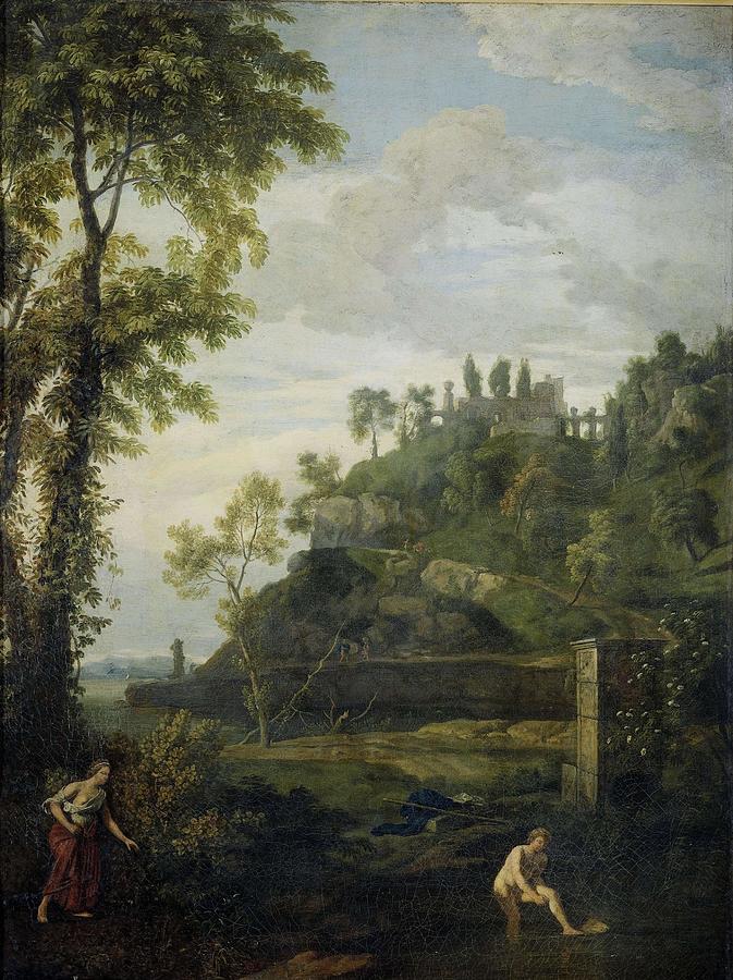 Arcadian Landscape with Salmacis and Hermaphroditus. #1 Painting by Johannes Glauber