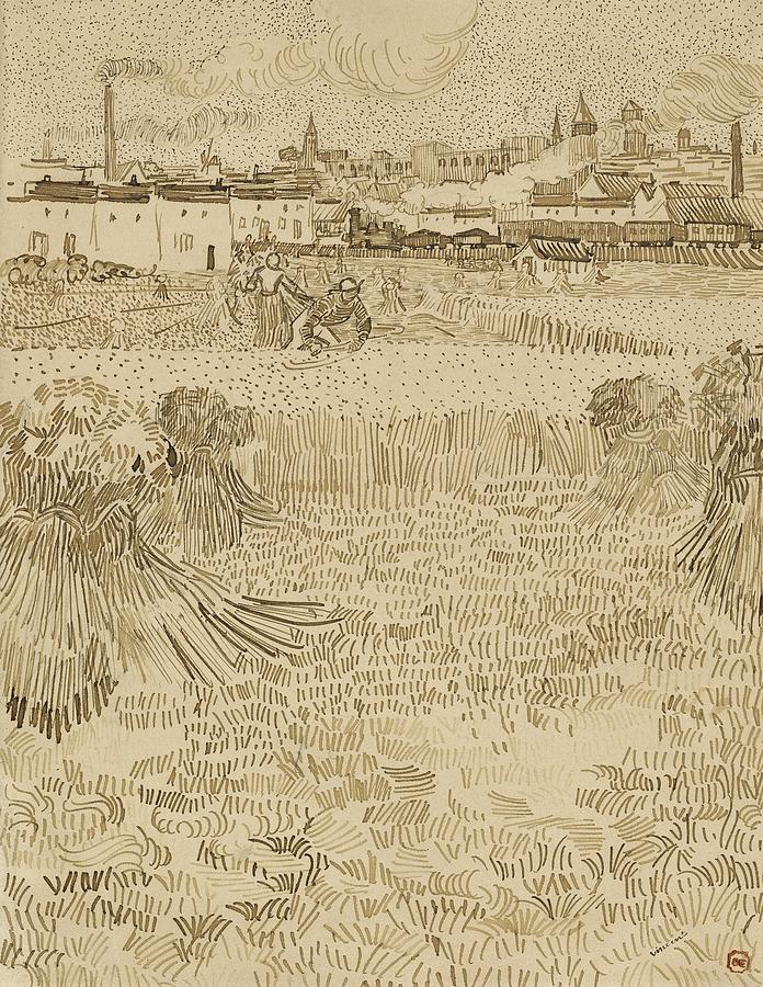 Arles; View From The Wheatfields Drawing by Vincent Van Gogh Arles; View From The Wheatfields Drawing by Vincent Van Gogh