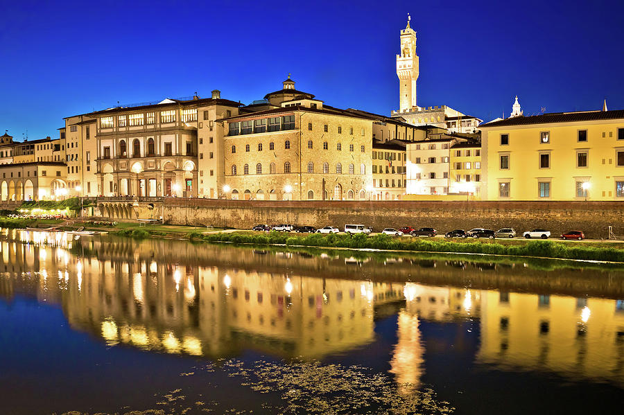 Arno River Waterfront And Florence Landmarks Evening View Photograph