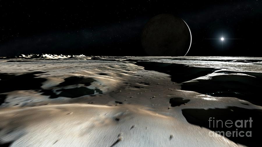 Artwork Of Pluto Seen From Charon #1 by Mark Garlick/science Photo Library