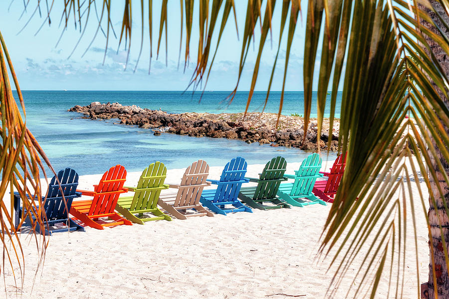 Aruba, Beach Scene With Adirondack Chairs #1 Digital Art by Claudia Uripos