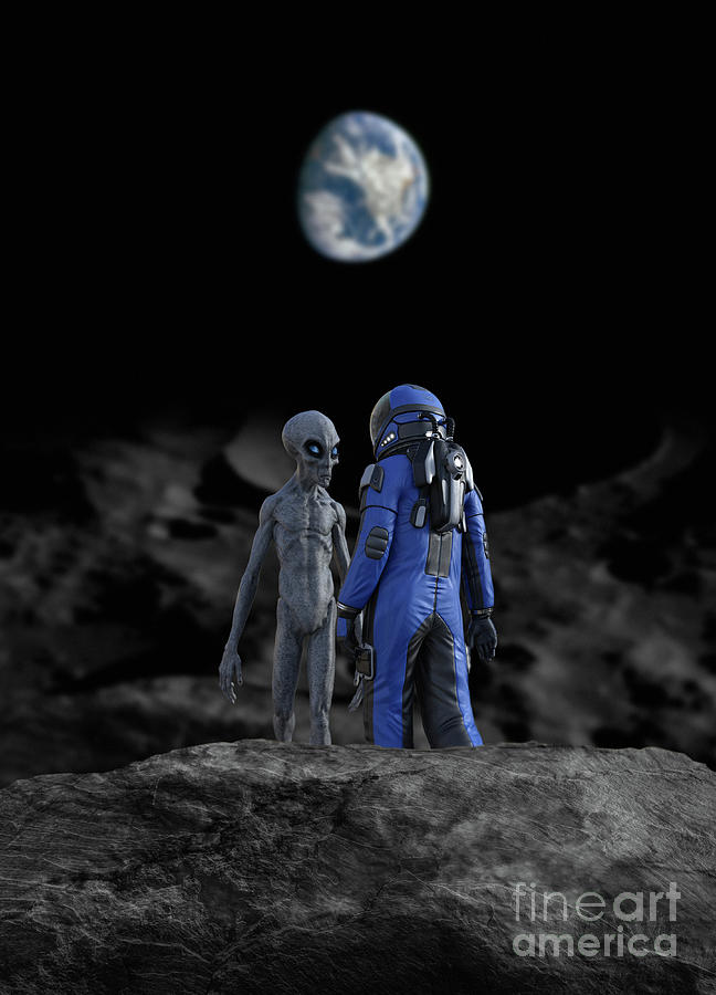 Astronaut Meeting An Alien #1 Photograph by Victor Habbick Visions/science Photo Library