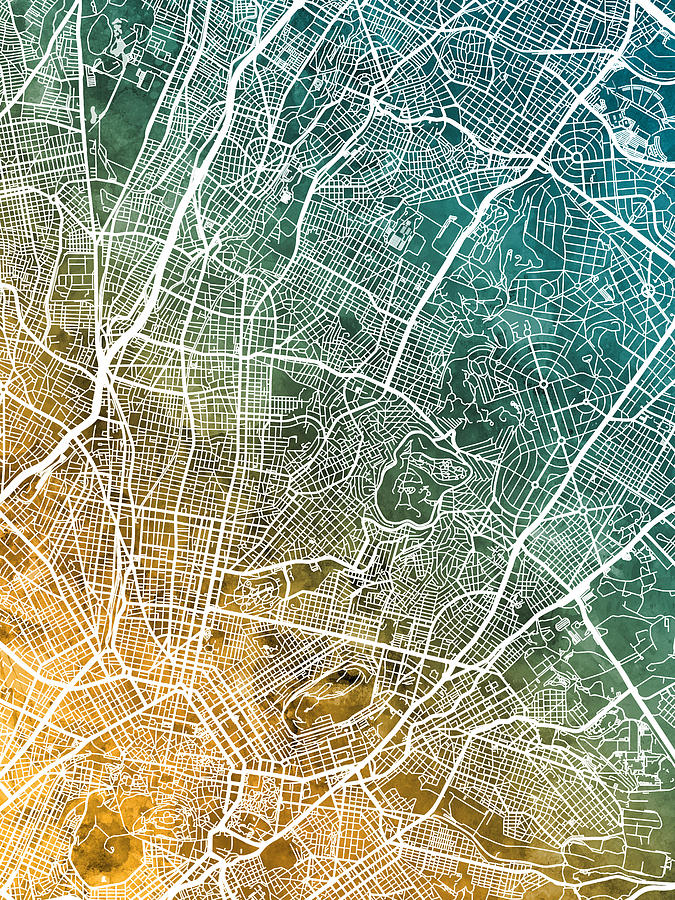 Athens Digital Art - Athens Greece City Map #1 by Michael Tompsett