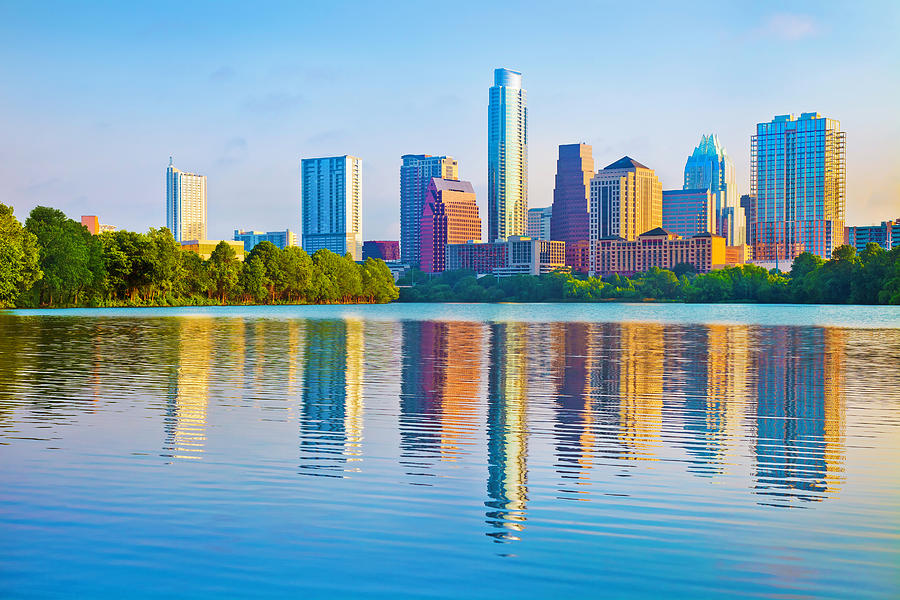 Austin Skyline At Sunrise Reflected In #1 Photograph by Dszc