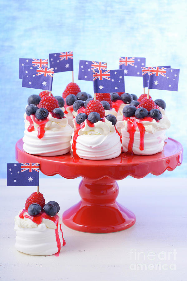Australian Mini Pavlovas and flags #1 Photograph by Milleflore Images
