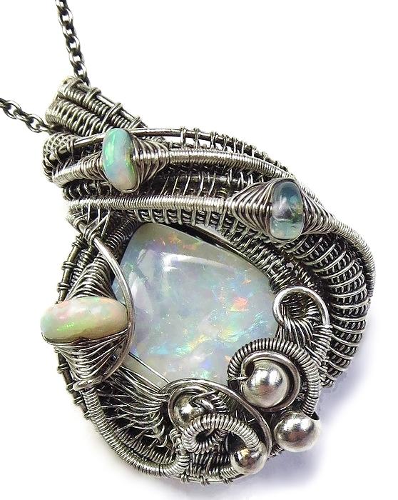 opal wire wrap pendant