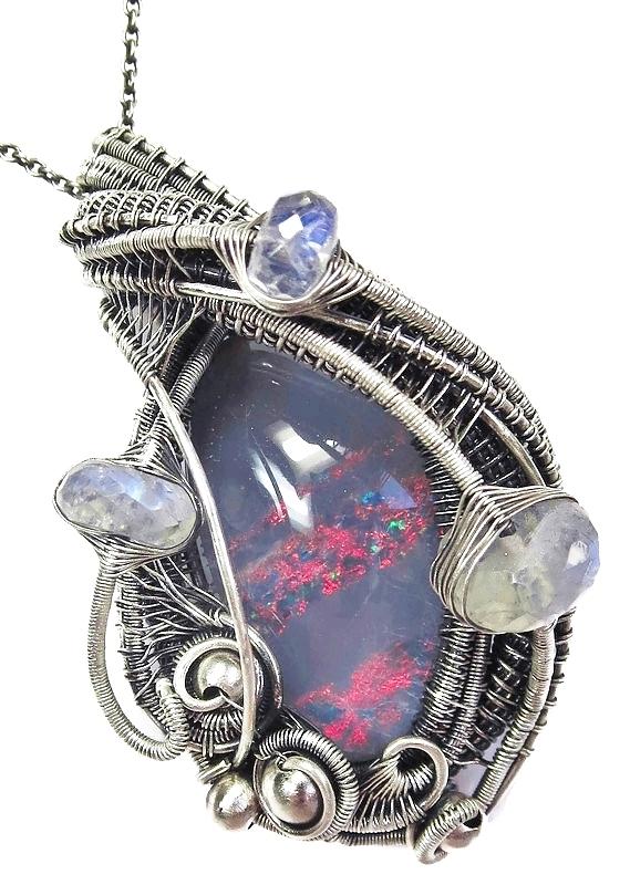 Australian Opal Wire-Wrapped Pendant in Sterling Silver with Rainbow ...