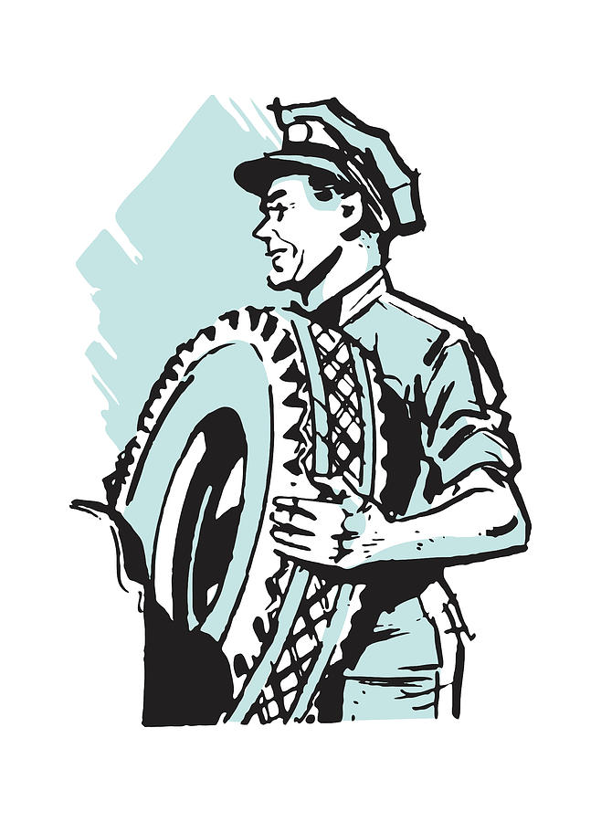 Transportation Drawing - Auto Mechanic with Car Tire #1 by CSA Images