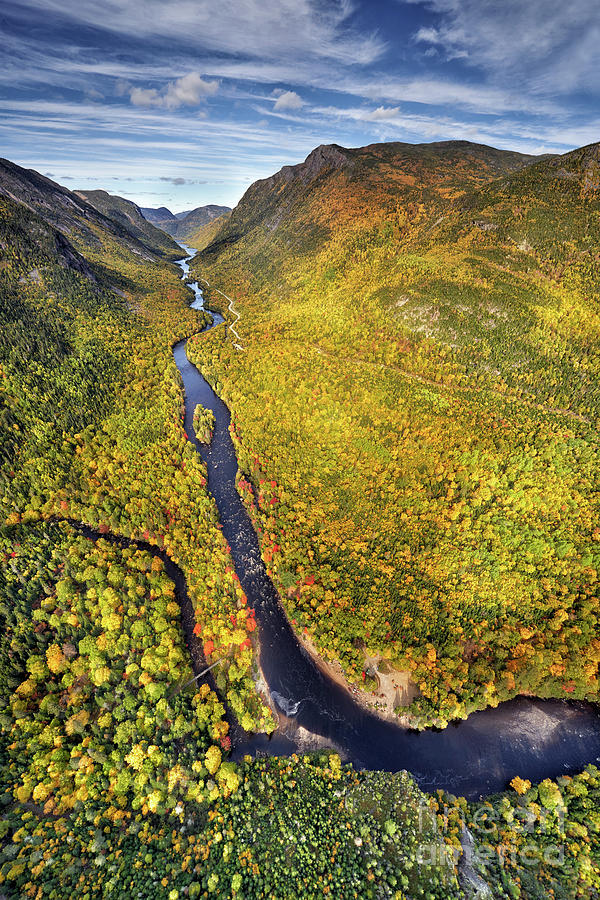 Autumn aerial view of the Hautes Gorges de la Malbaie Charlevoix Quebec Canada  #1 Photograph by Laurent Lucuix
