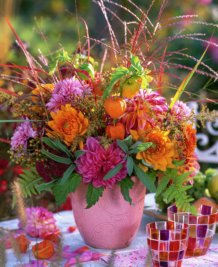 Autumn Bouquet With Dahlias And Grasses #1 Photograph by Friedrich Strauss