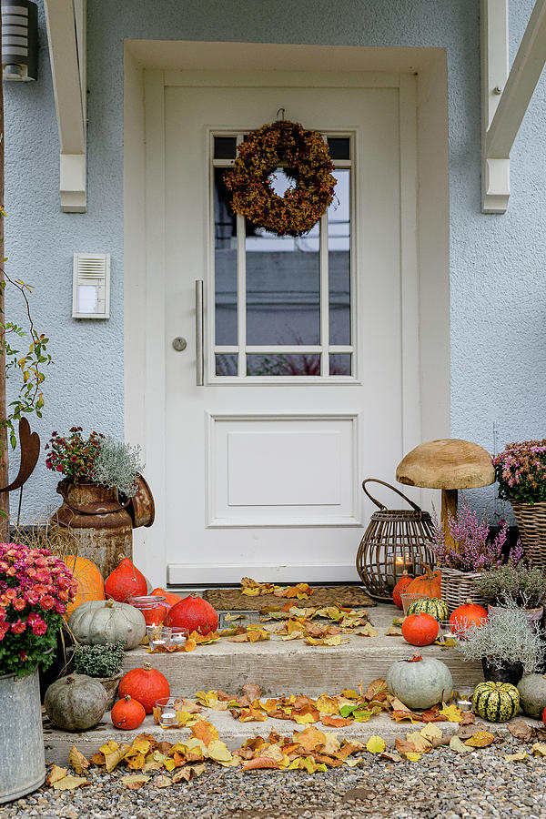 Autumn Decoration At The House Entrance #1 Photograph by Christel Harnisch