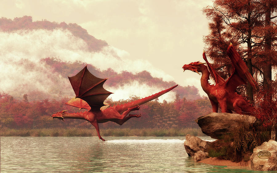 Animal Painting - Autumn Dragons #1 by Daniel Eskridge