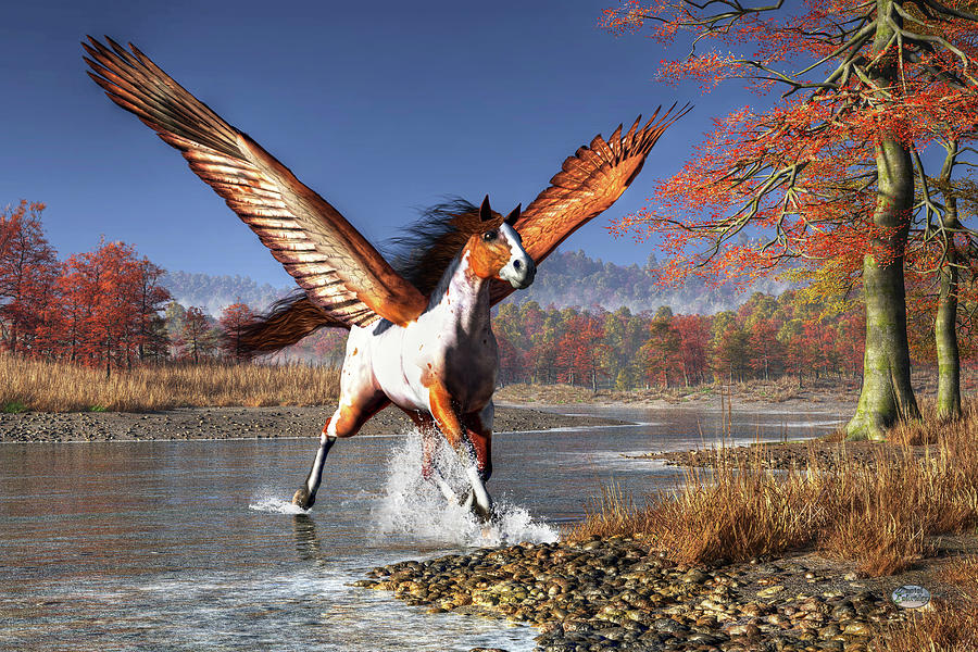 Animal Painting - Autumn Pegasus #1 by Daniel Eskridge