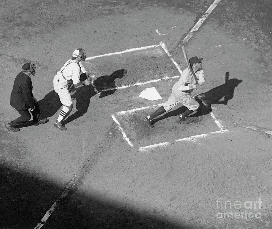 Baseball Player Babe Ruth Hits Home Run by Bettmann