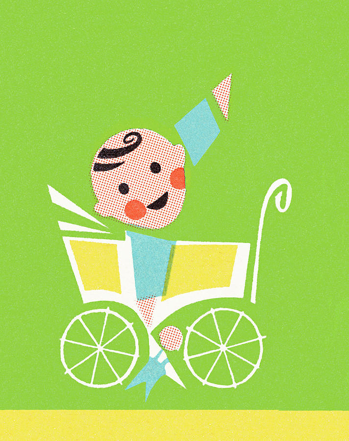 Vintage Drawing - Baby in pram #1 by CSA Images