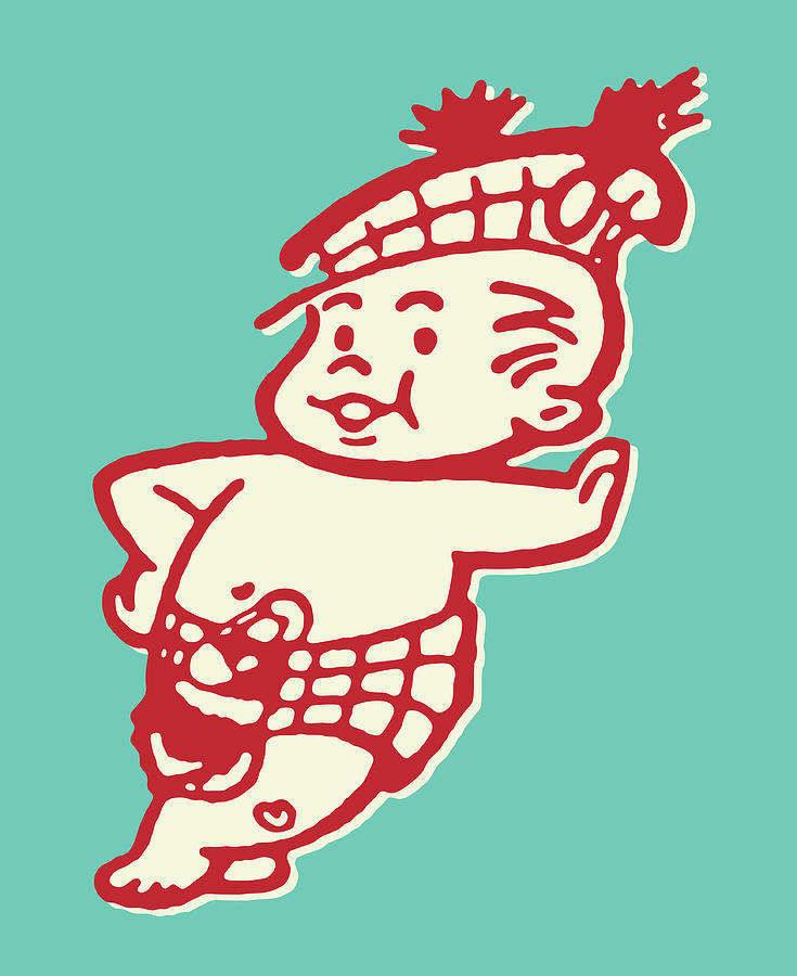 Vintage Drawing - Baby Scotsman in Plaid Diaper and Tam #1 by CSA Images