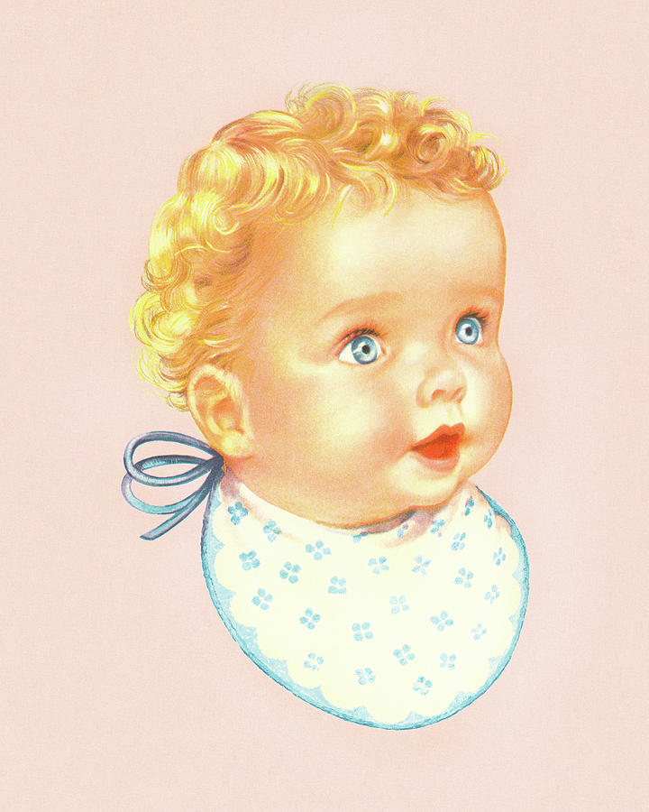 Vintage Drawing - Baby with a Bib #1 by CSA Images