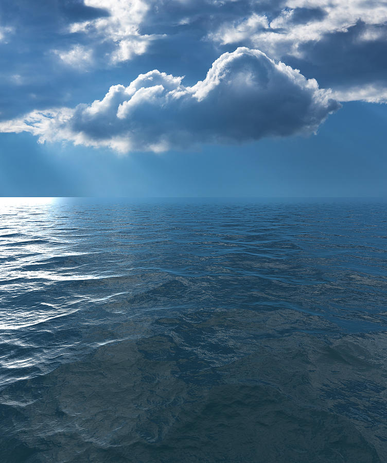 Background image of stormy sky over a calm and reflective ocean #2 Photograph by Steven Heap