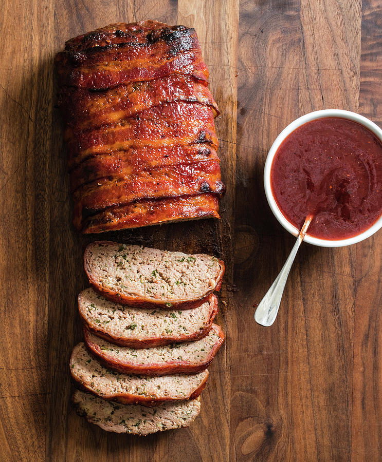 Bacon Wrapped Meat Loaf With Smoky Barbecue Sauce #1 Photograph by Snowflake Studios