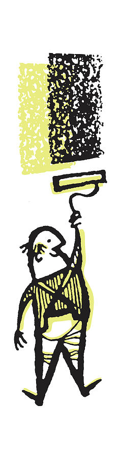 Vintage Drawing - Bald Male Housepainter Using Paint Roller #1 by CSA Images