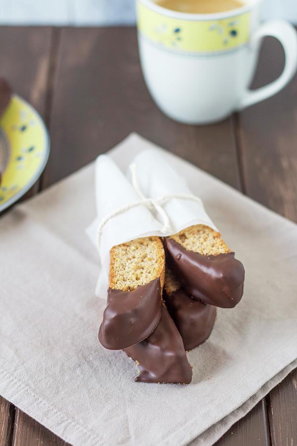Banana Bread Biscotti With A Chocolate Glaze #1 Photograph by Kevin Buch
