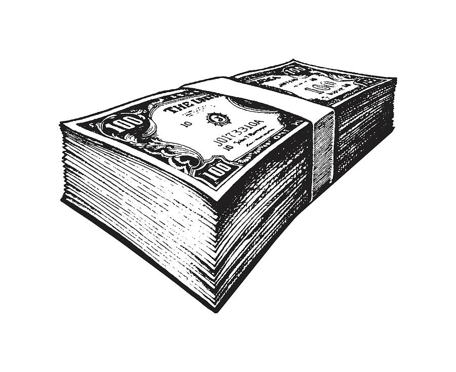 Banded Stack of Dollar Bills Drawing by CSA Images - Fine Art America