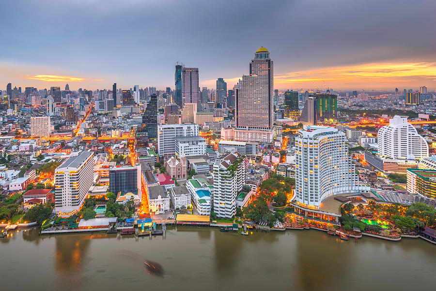 Boat Photograph - Bangkok, Thailand Cityscape #1 by Sean Pavone