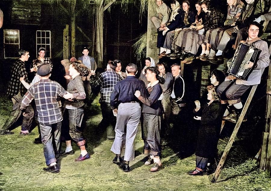 Vintage Painting - Barn dance, Vermont colorized by Ahmet Asar #1 by Celestial Images