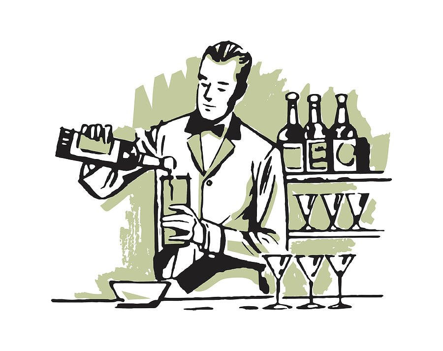 Vintage Drawing - Bartender #1 by CSA Images
