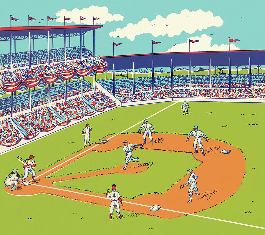 Baseball Drawing - Baseball Game #1 by CSA Images
