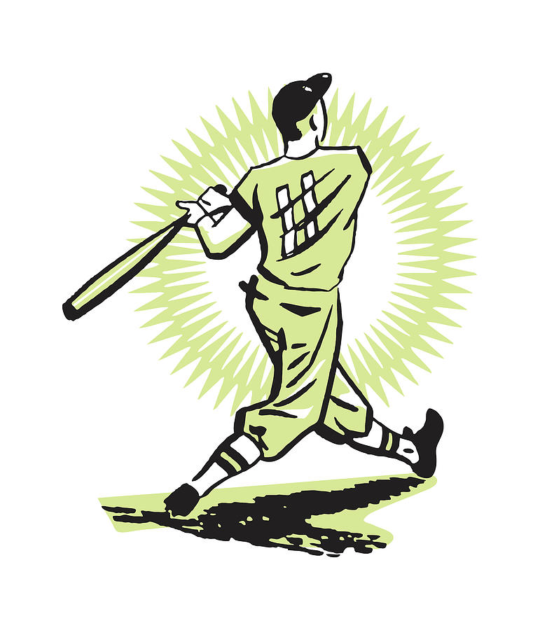 Baseball Player At Bat Viewed from Behind Drawing by CSA Images - Fine ...