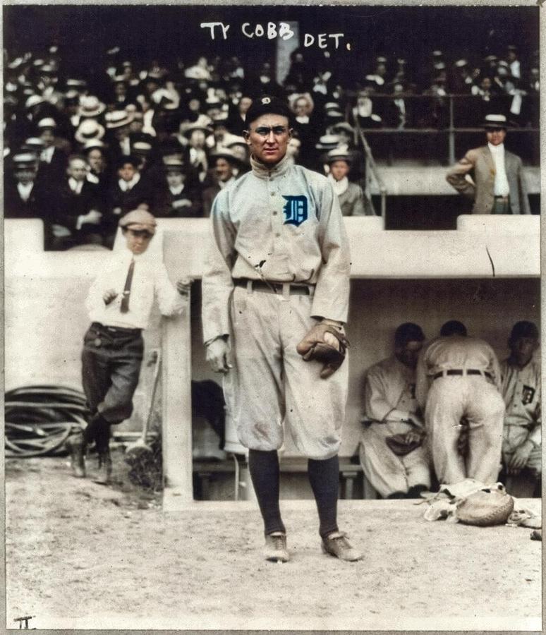 Baseball Ty Cobb from George Grantham Bain Collection, 1914 colorized by Ahmet Asar #1 Painting by Celestial Images