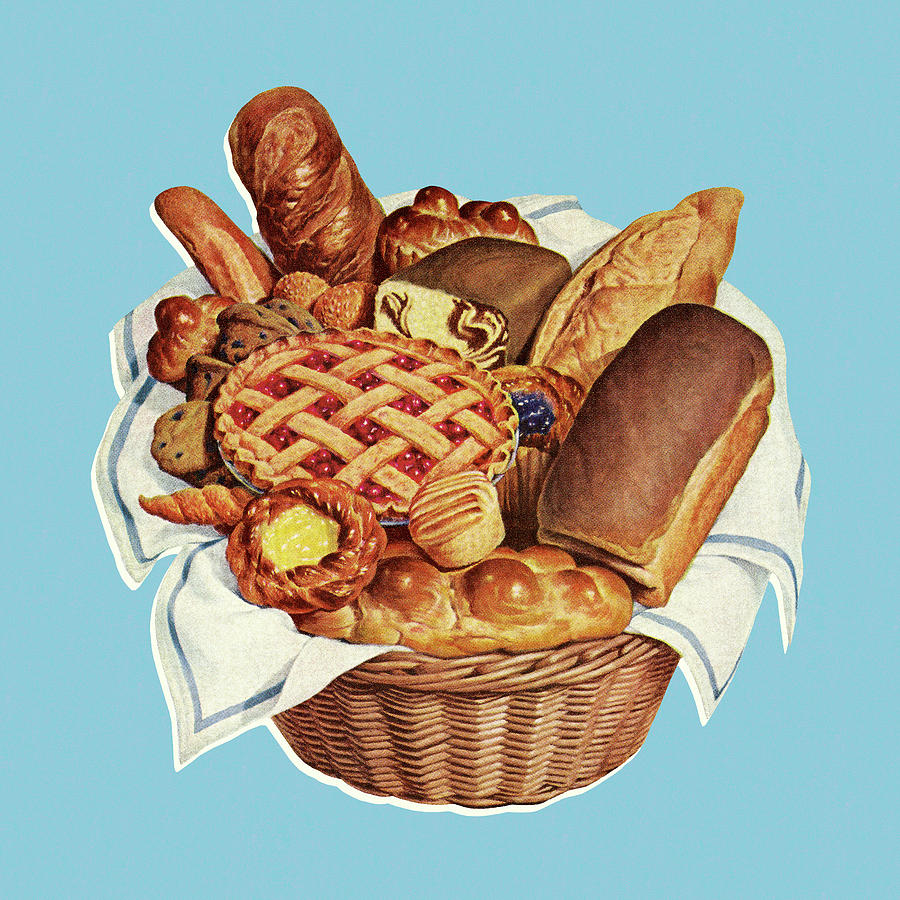 Bread Drawing - Basket Full of Baked Goods #1 by CSA Images