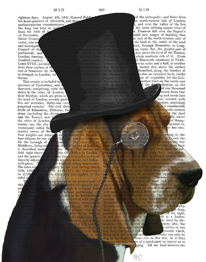 Steampunk Painting - Basset Hound, Formal Hound And Hat #1 by Fab Funky