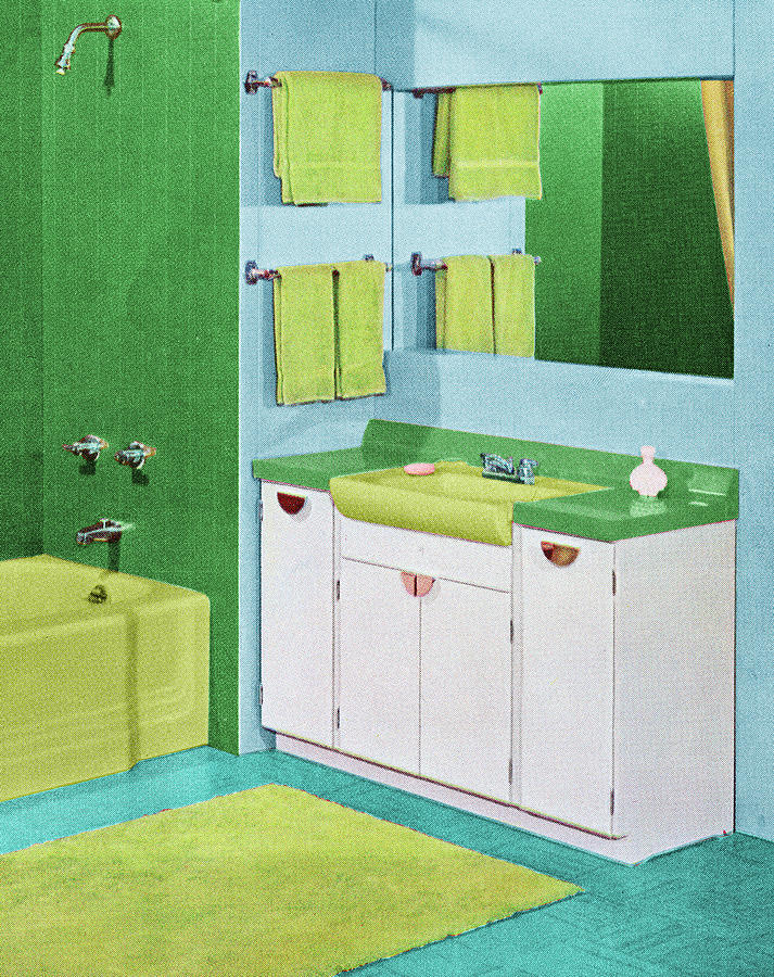 Vintage Drawing - Bathroom #1 by CSA Images