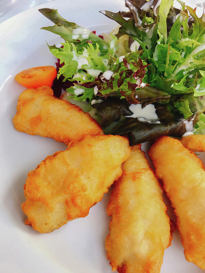 Battered Fish Fillet With A Mixed Leaf Salad #1 Photograph by Eising Studio