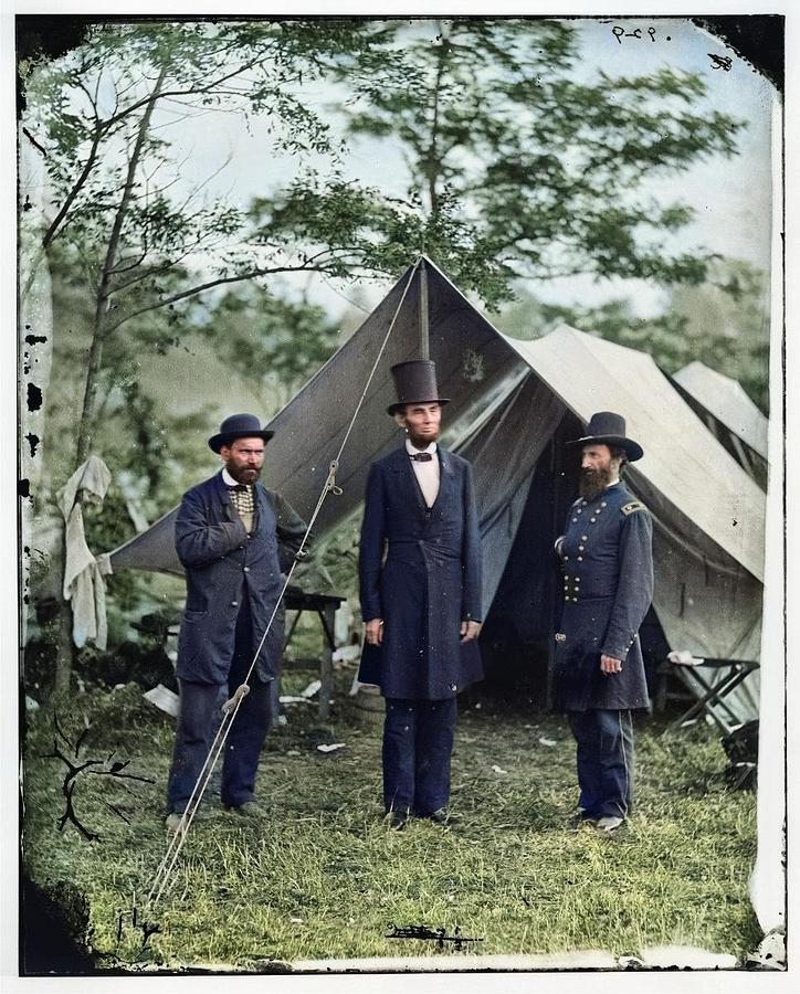 Vintage Painting - Battle of Antietam, Md. Allan Pinkerton, President Lincoln, and Maj. Gen. John A. McClernand 1862.  #1 by Celestial Images