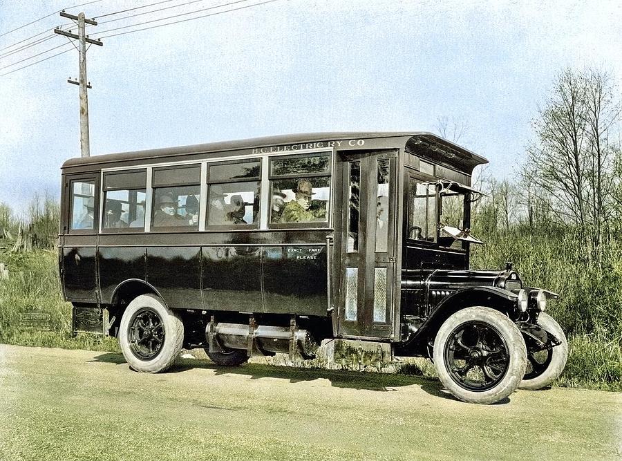 BC Electric bus, Vancouver, 1923 colorized by Ahmet Asar #1 Painting by Celestial Images