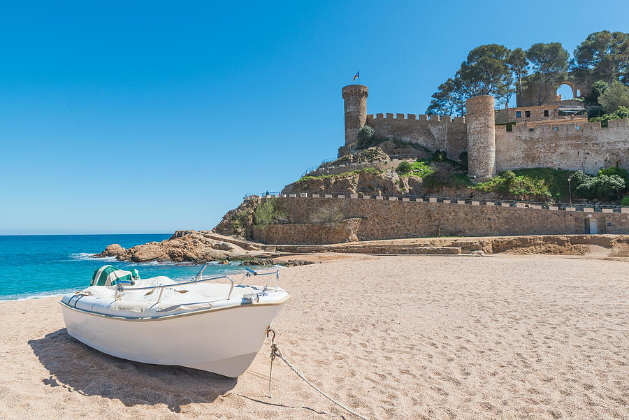 Beach At Tossa De Mar And Fortress Photograph By Prasit Rodphan - Fine 