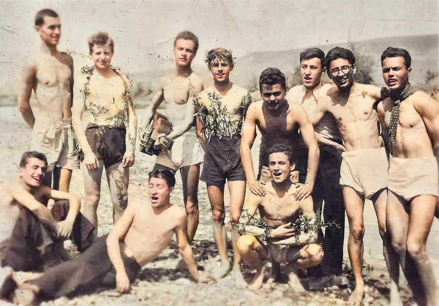Beach boys, Yugoslavia, 1943 colorized by Ahmet Asar #1 Painting by Celestial Images