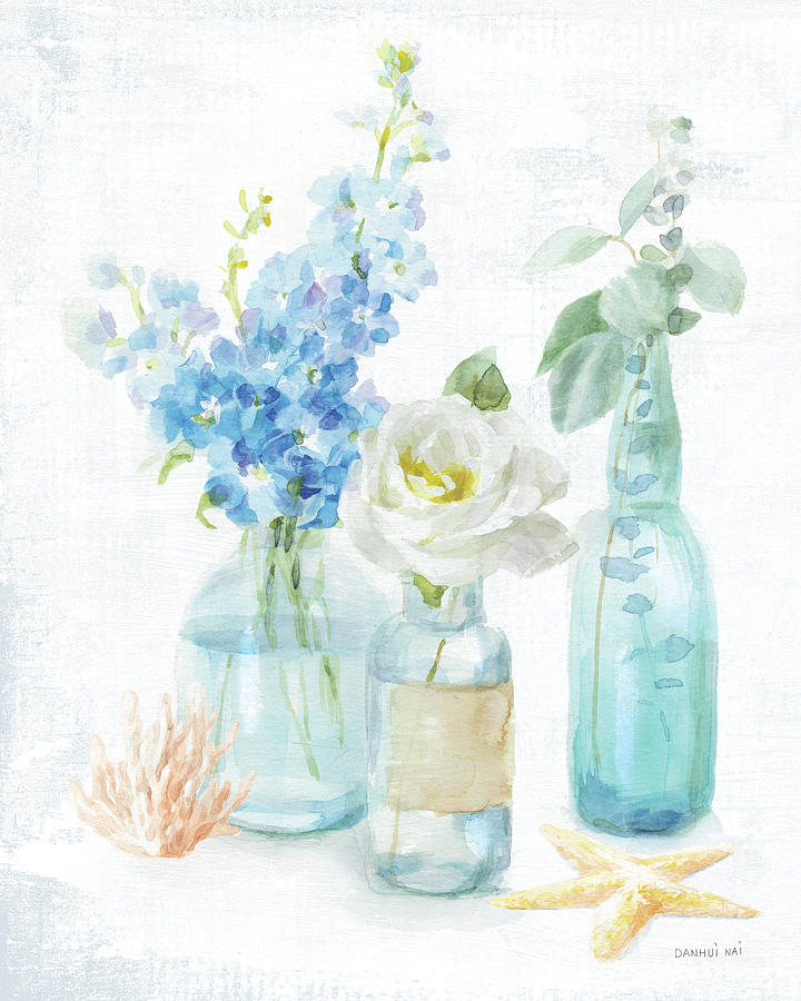 Bottle Painting - Beach Cottage Florals II #1 by Danhui Nai