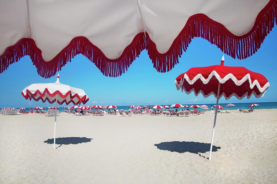 Beach Umbrellas In South Beach Miami Digital Art by Claudia Uripos