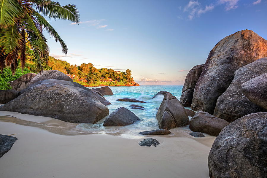 Beach With Granite Rocks, Seychelles #1 Digital Art by Reinhard Schmid