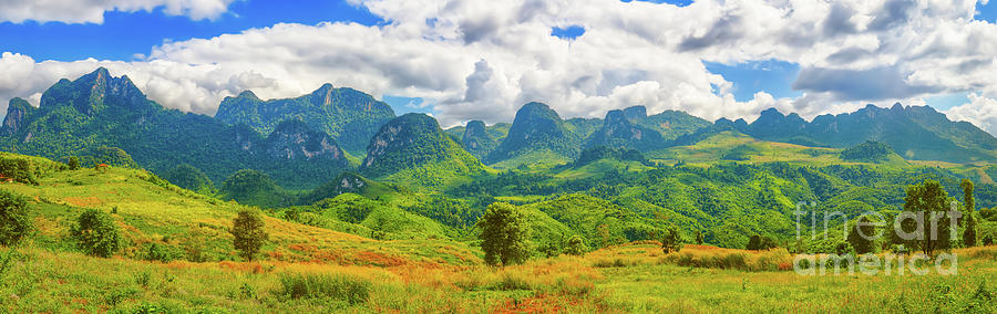 Beautiful Landscape, Mountain On Background.vang Vieng, Laos. P Photograph